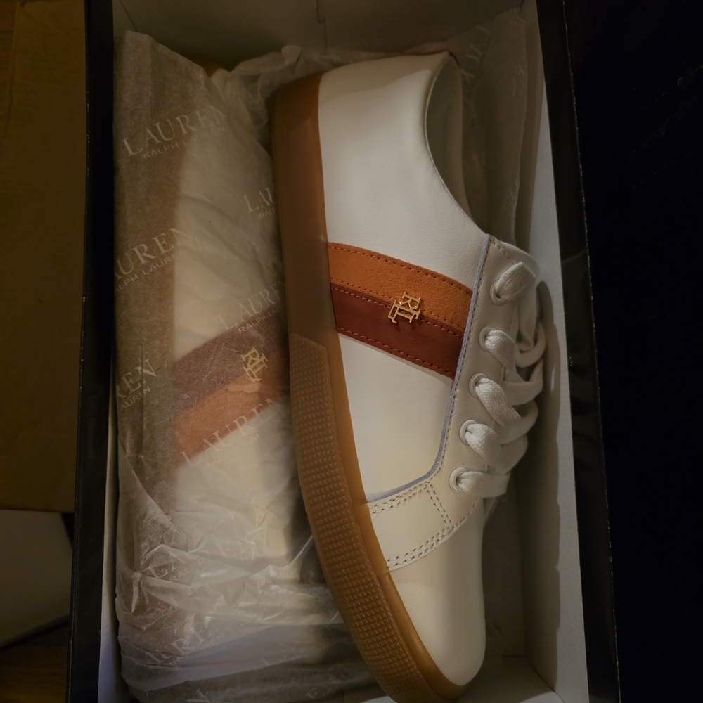 Lauren Ralph Lauren White and Brown Athletic Shoes